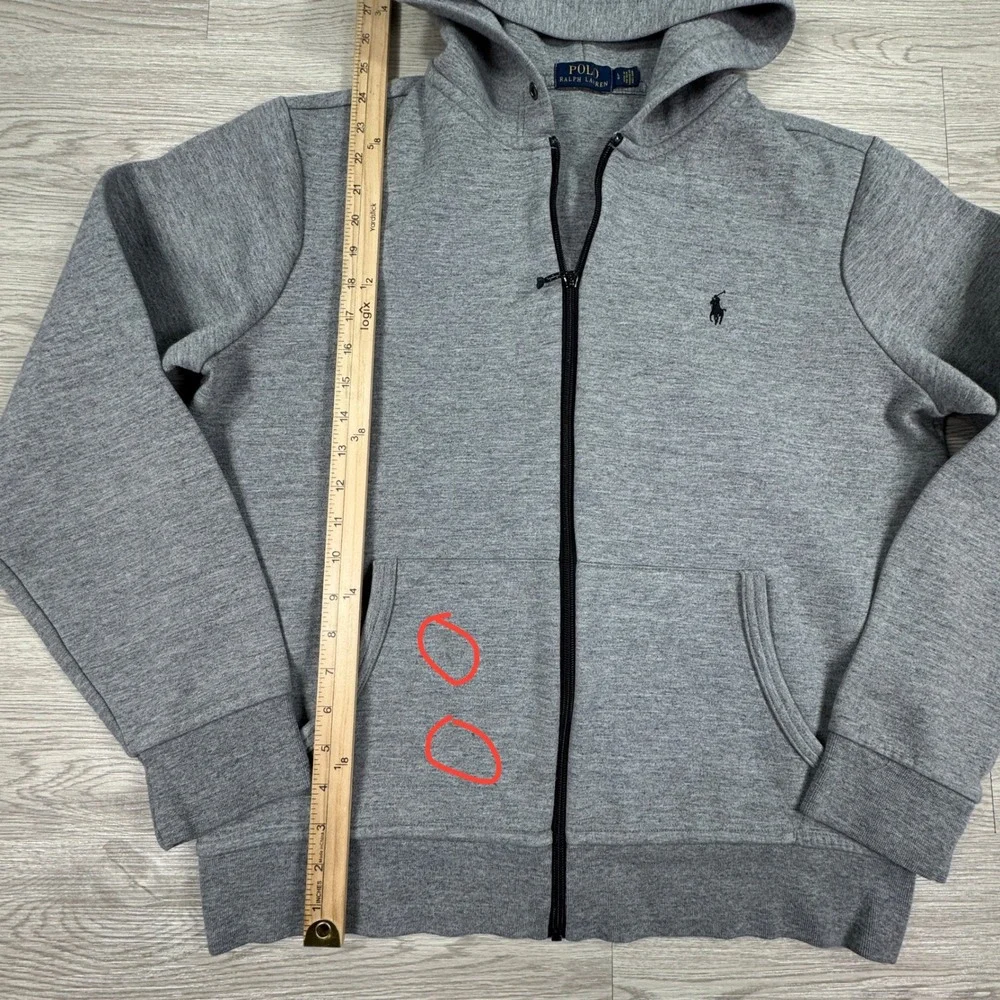 Polo Ralph Lauren Mens Hoodie Full Zip Gray Large Embroidered Pony Logo
